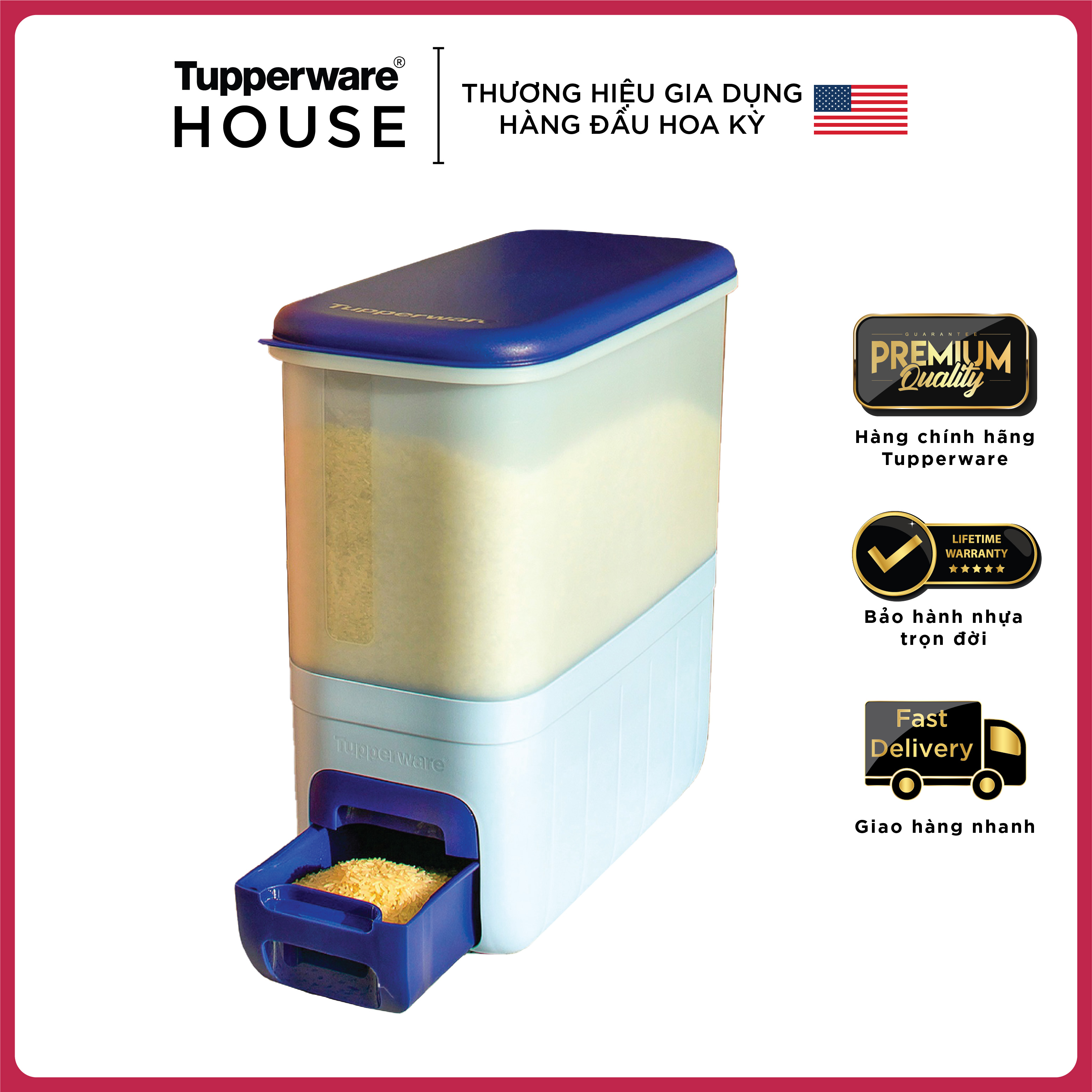 Thùng gạo Tupperware Rice Smart Aqua 10kg -Xanh-Tokyo Blue