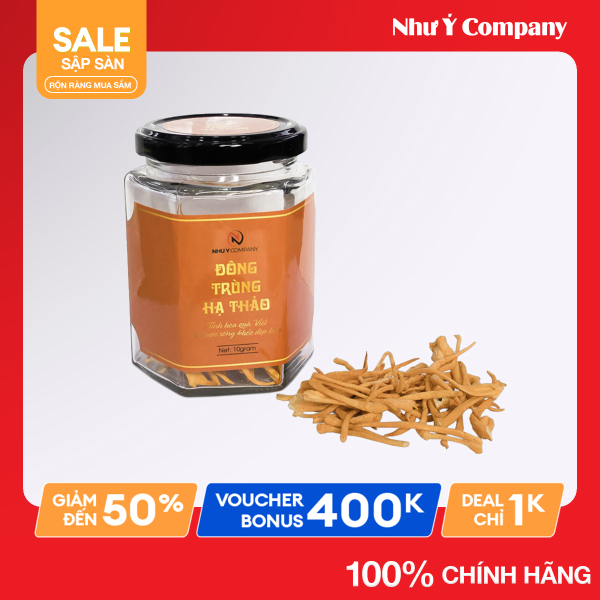 Nấm đông trùng hạ thảo khô hũ 10gr - như ý company