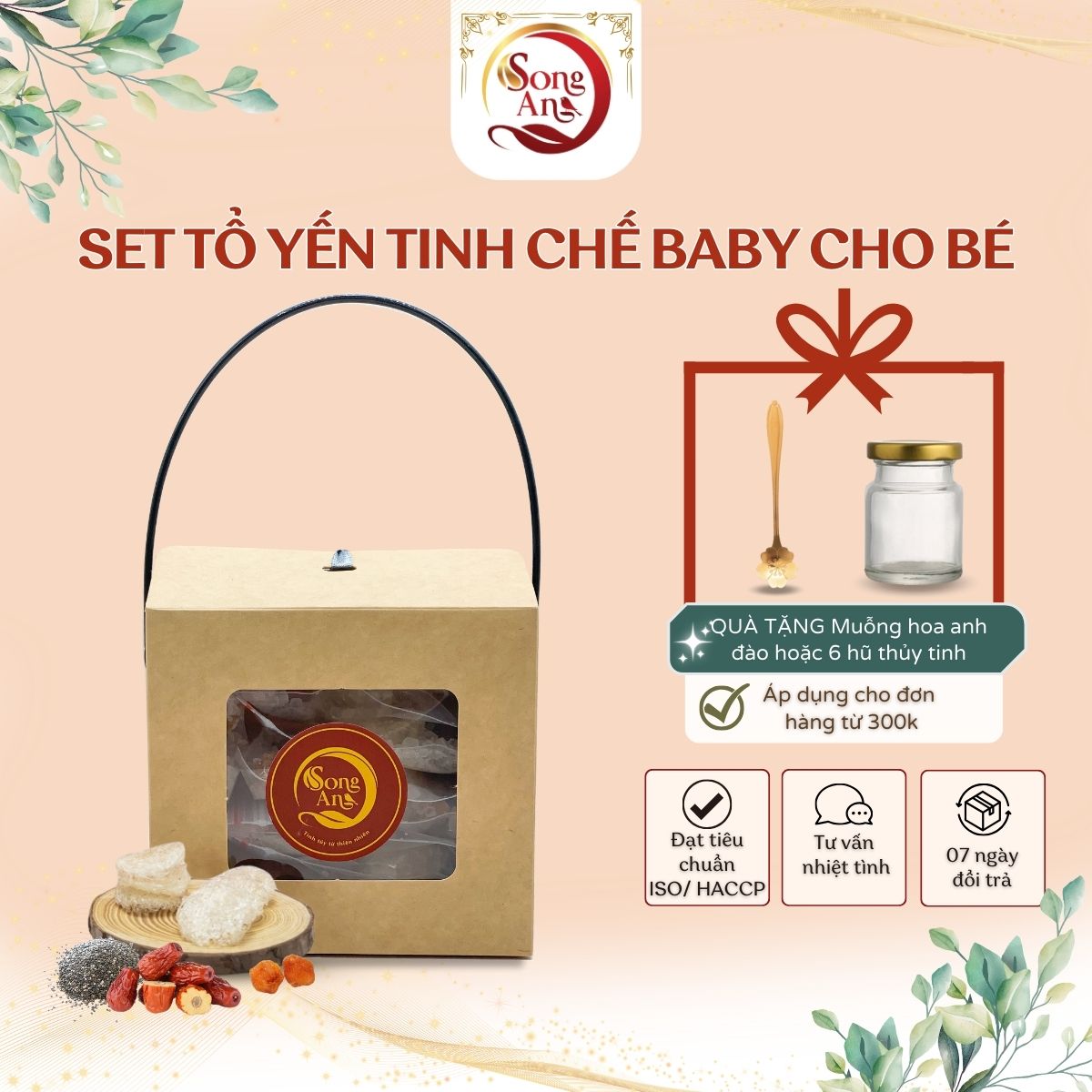 Set 10 túi yến chia sẵn cho bé SONG AN thuận tiện cho mẹ chế biến, tặng kèm 6 hũ thủy tinh