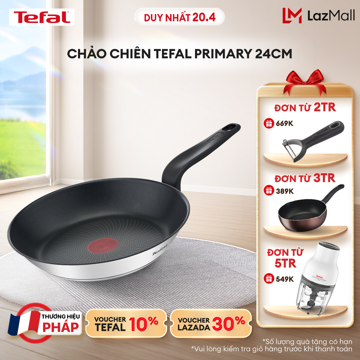 [NHẬP MÃ TEFALOFF30T4 GIẢM 30%] Chảo chiên Tefal Primary 24cm