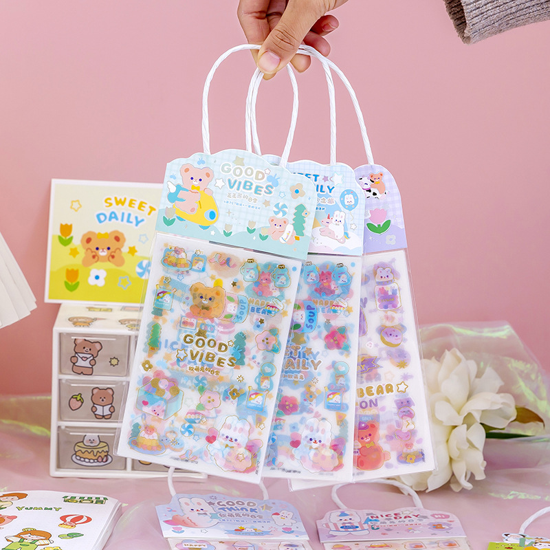 Túi 4 tấm sticker 10x16cm trang trí dạng túi có quai xách dễ thương - Sticker trang trí