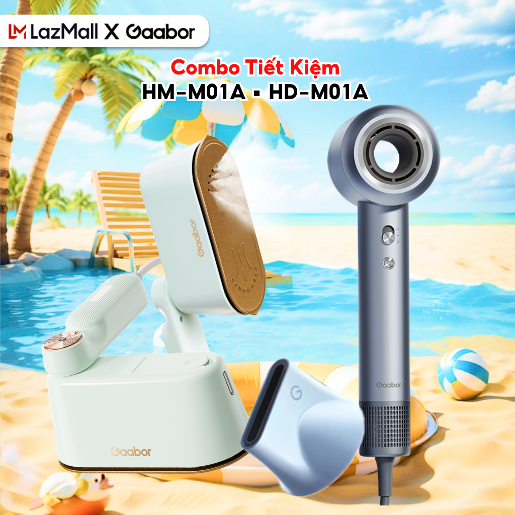 Combo 286 Bàn ủi hơi nước cầm tay HM-M01A và Máy sấy tóc ion cao cấp HD-M01A màu xanh dương - tiện lợi du lịch, bảo vệ tóc - Bảo hành 12 tháng 1 đổi 1