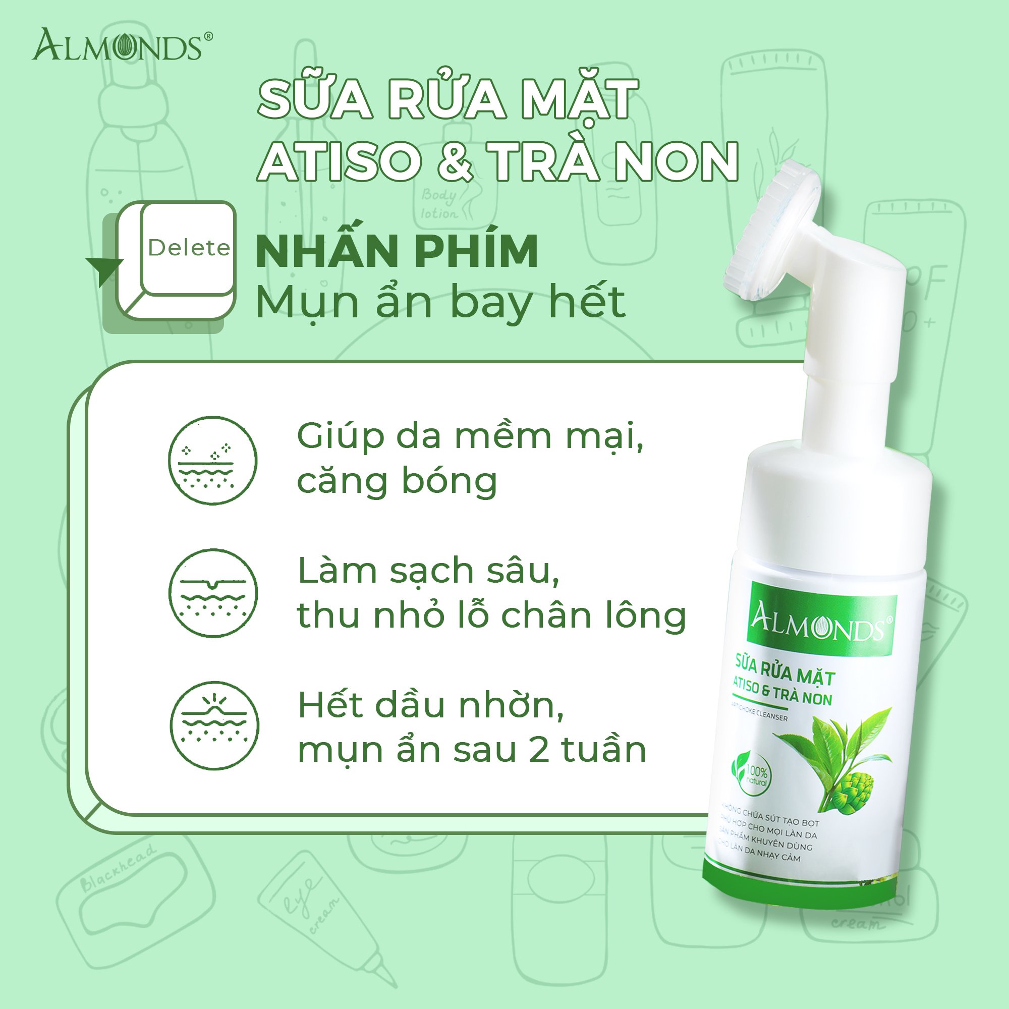 Sữa rữa mặt atiso và trà non almonds 150ml