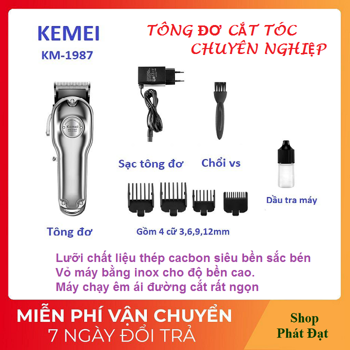 Tông đơ cắt tóc trẻ em,tông đơ hớt tóc cho người lớn và gia đình,Tông đơ Không Dây Chuyên Nghiệp Kemei KM 1987 giá rẻ hơn jichen,codos,xiaomi,philips,fade