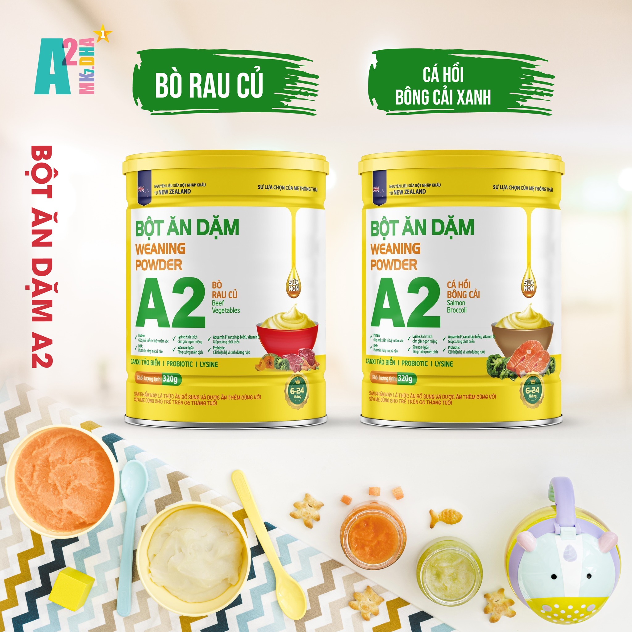 Bột ăn dặm a2 các loại 320g- dinh dưỡng đầy đủ- vững vàng khôn lớn