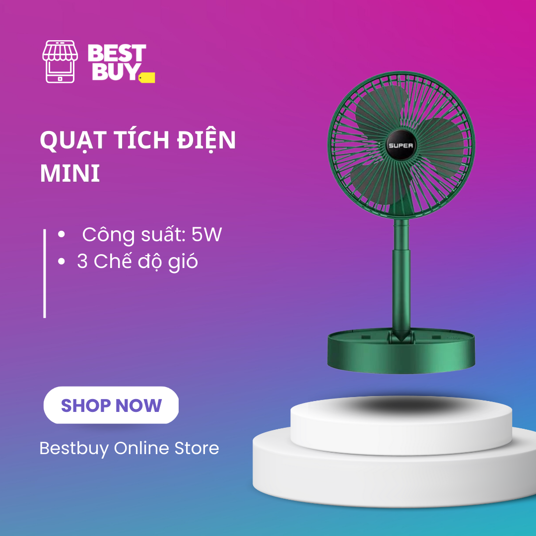 Quạt tích điện mini gấp gọn, quạt để bàn 3 chế độ gió cao cấp