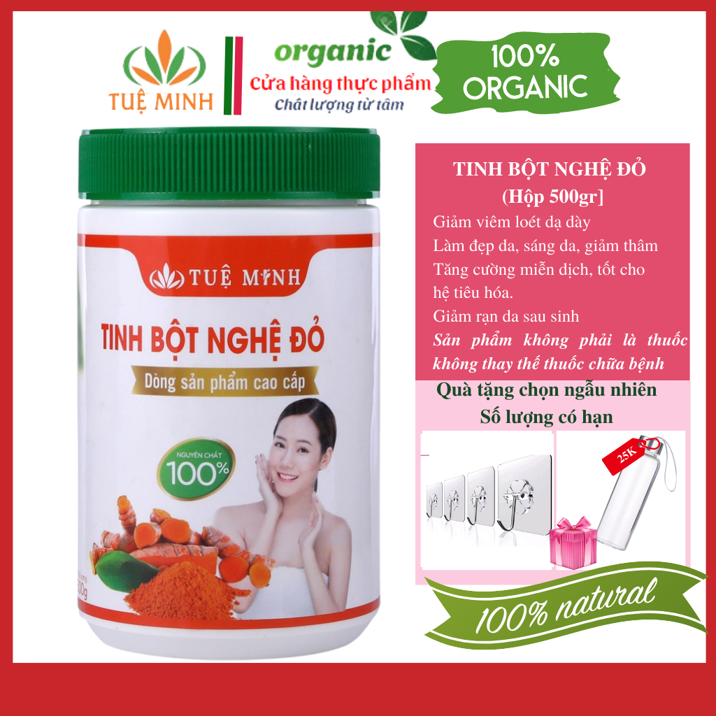 Tinh bột nghệ nguyên chất Tuệ Minh, bột nghệ đỏ nhiều Curcumin - Hộp 500gr