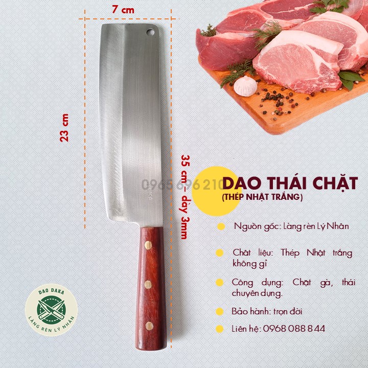 Dao thái chặt thép Nhật trắng không gỉ - Chuôi gỗ
