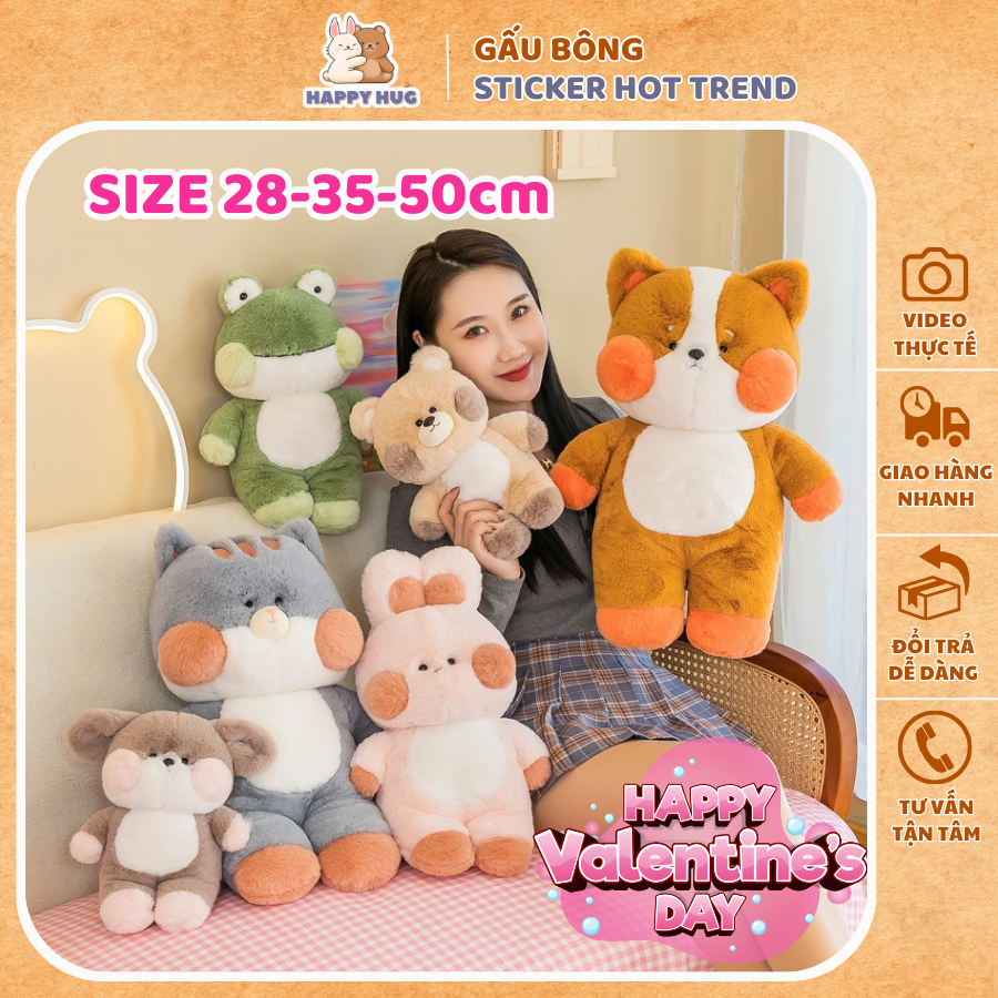 Gấu bông bộ sưu tập động vật đáng yêu cho bé, thú nhồi bông size 28cm - Happy Hug