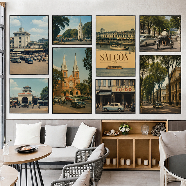 Tranh treo tường sài gòn 10 retro trang trí decor quán nhà hàng