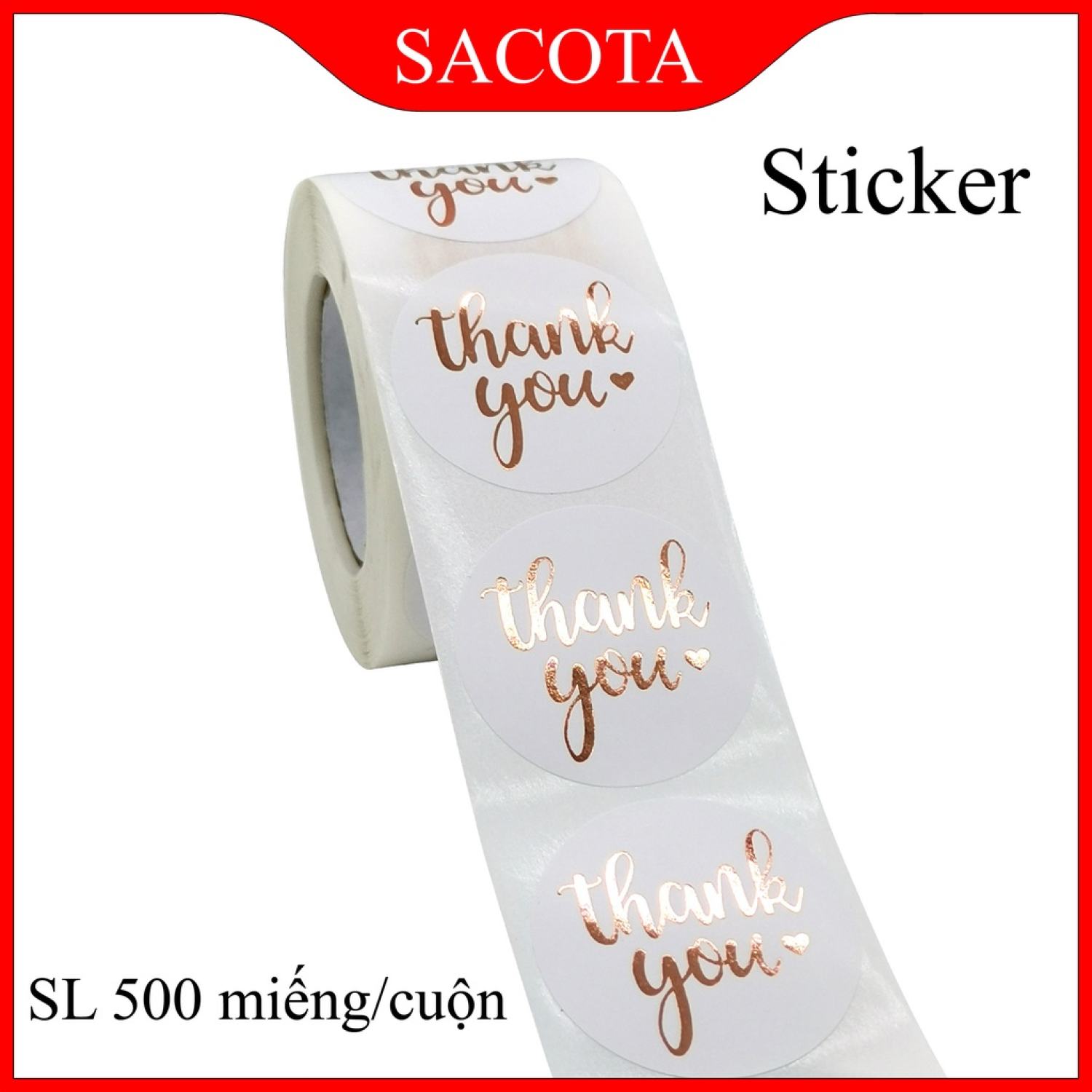 Sticker Cuộn 500 miếng dán cám ơn chữ Thank you mạ vàng - Nhãn dán