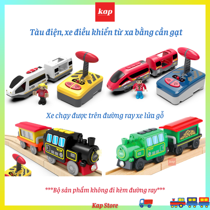 [HCM]Tàu điện điều khiển từ xa  (SP K kèm đường ray gỗ) - xe phụ kiện dành cho đường ray gỗ