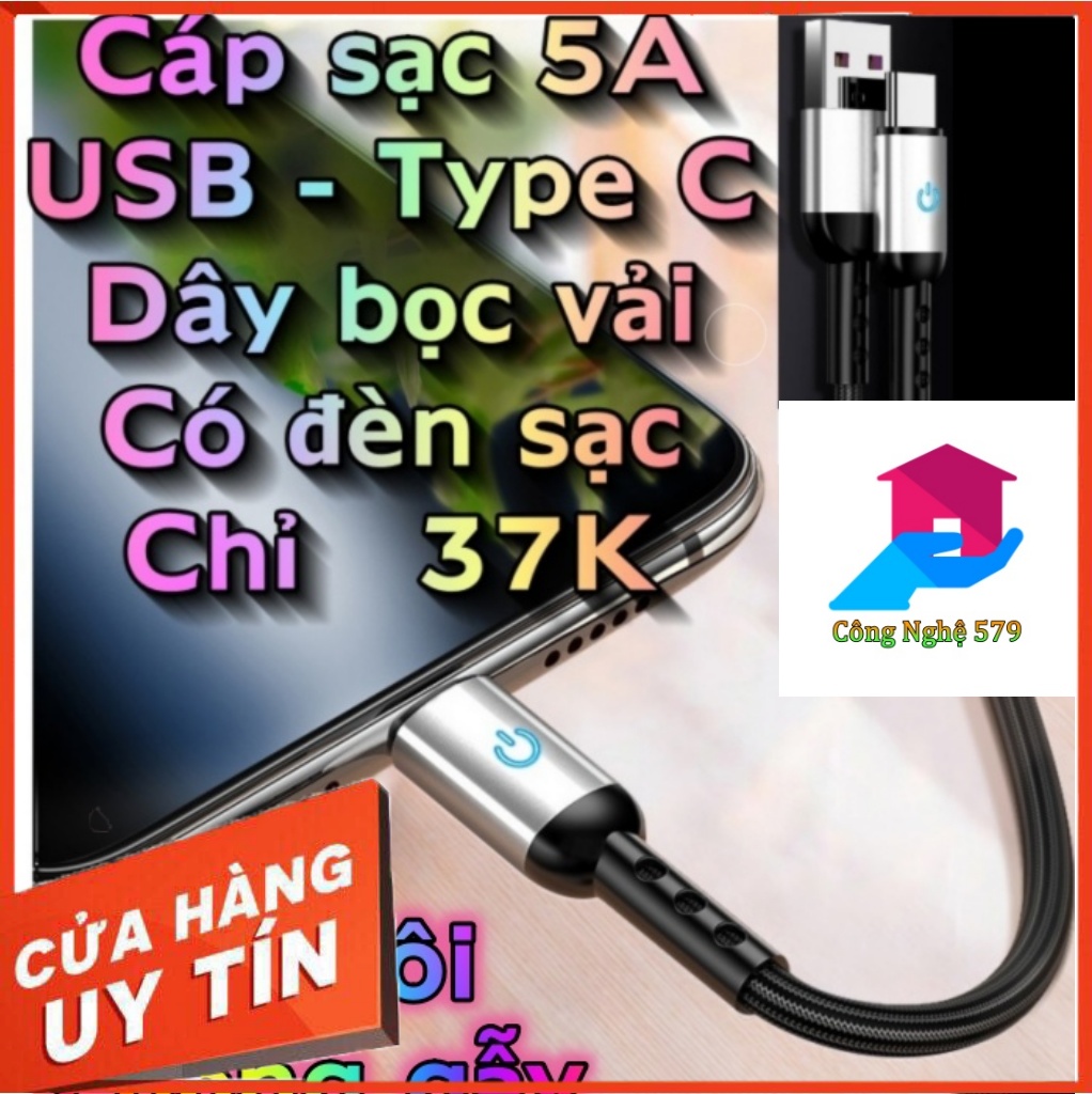 Dây sạc usb - type c bọc vải, có đèn 37k