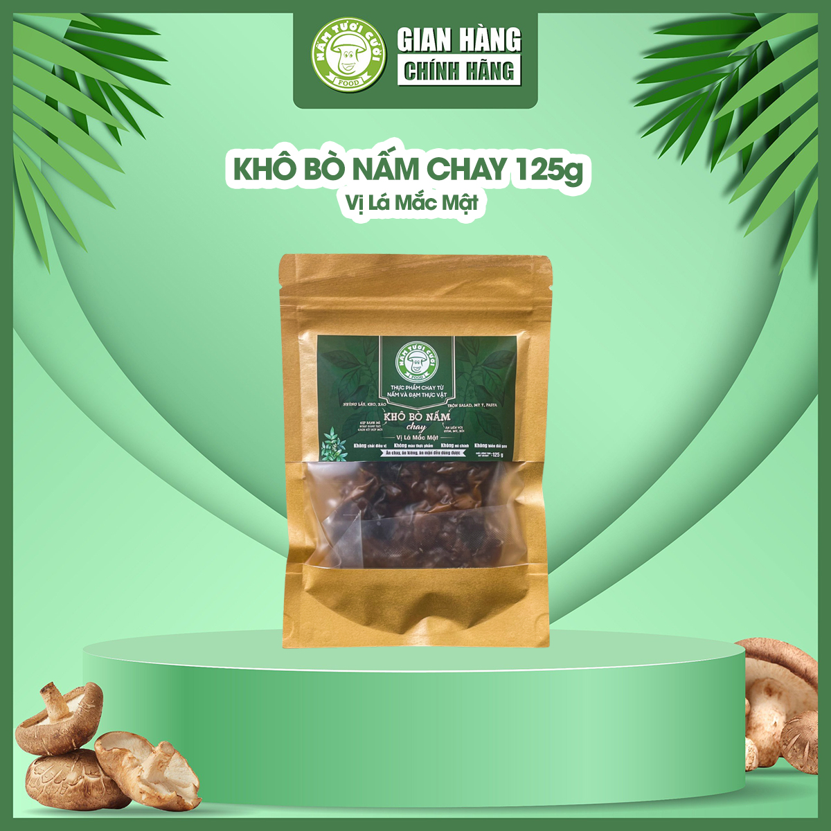 Khô bò nấm chay vị lá mắc mật 125g nấm tươi cười
