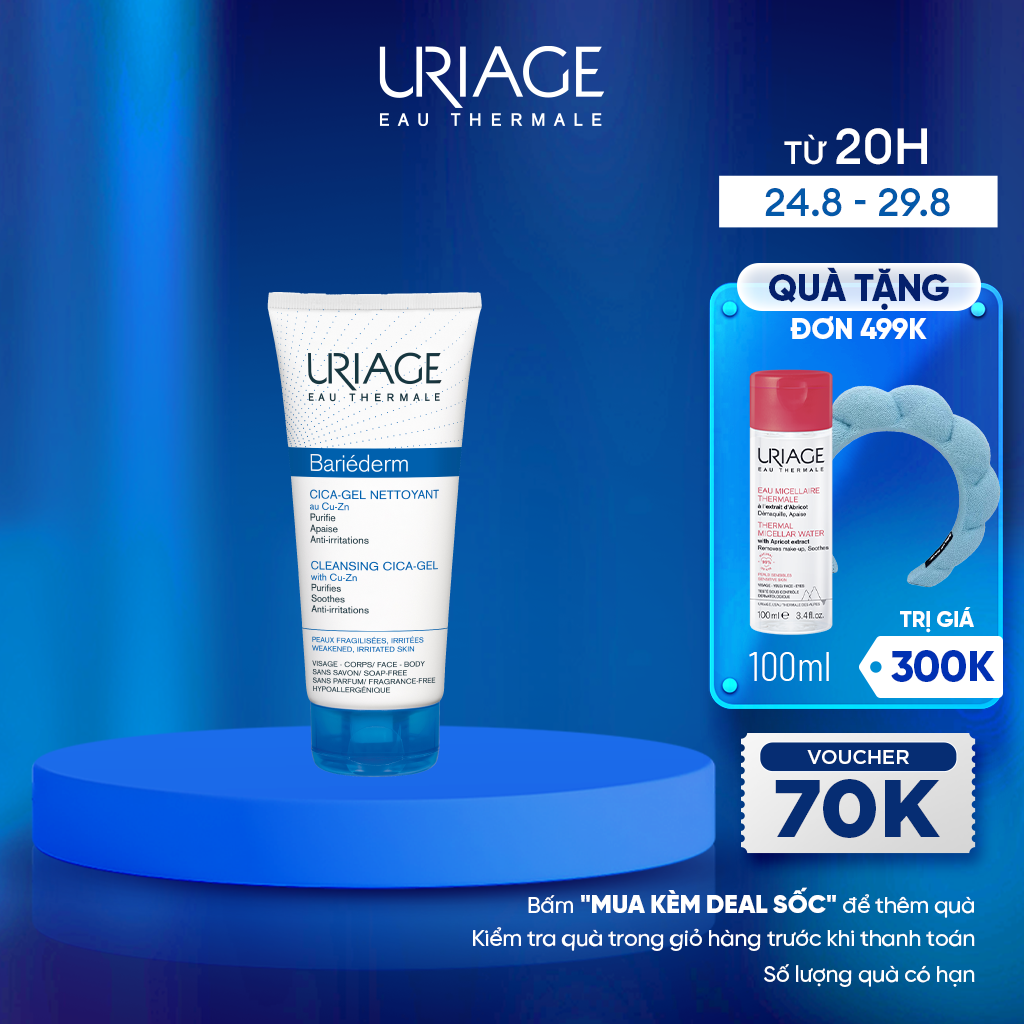 Gel làm sạch dành cho da kích ứng, không chứa hương liệu, chất bảo quản hay xà phòng BARIEDERM CICA GEL NETTOYANT 200ml