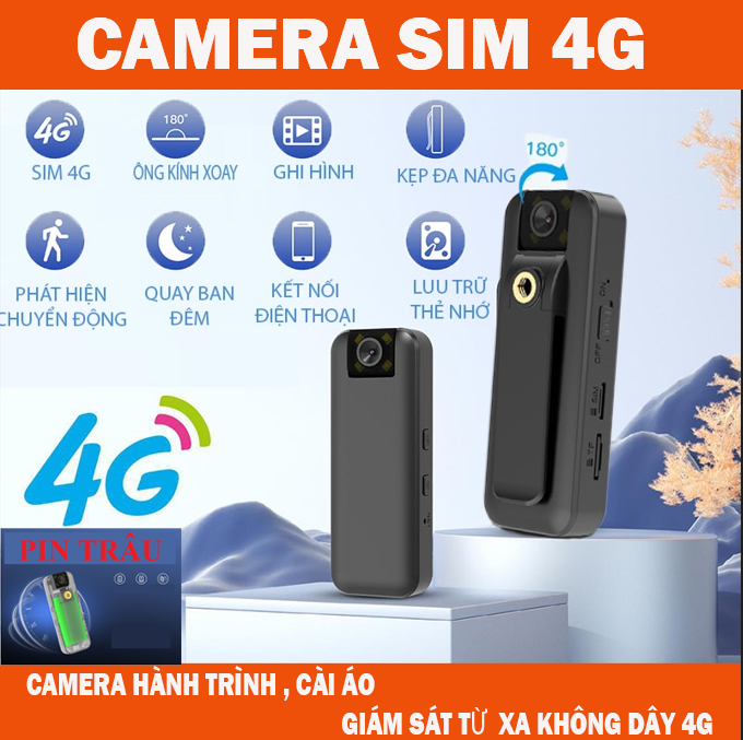 Camera  Dùng Sim 4G Không Dây LETE cb77 4K PuLL HD 1080   Camera Mini Cài Áo Hành Trình  , Giám Sát 