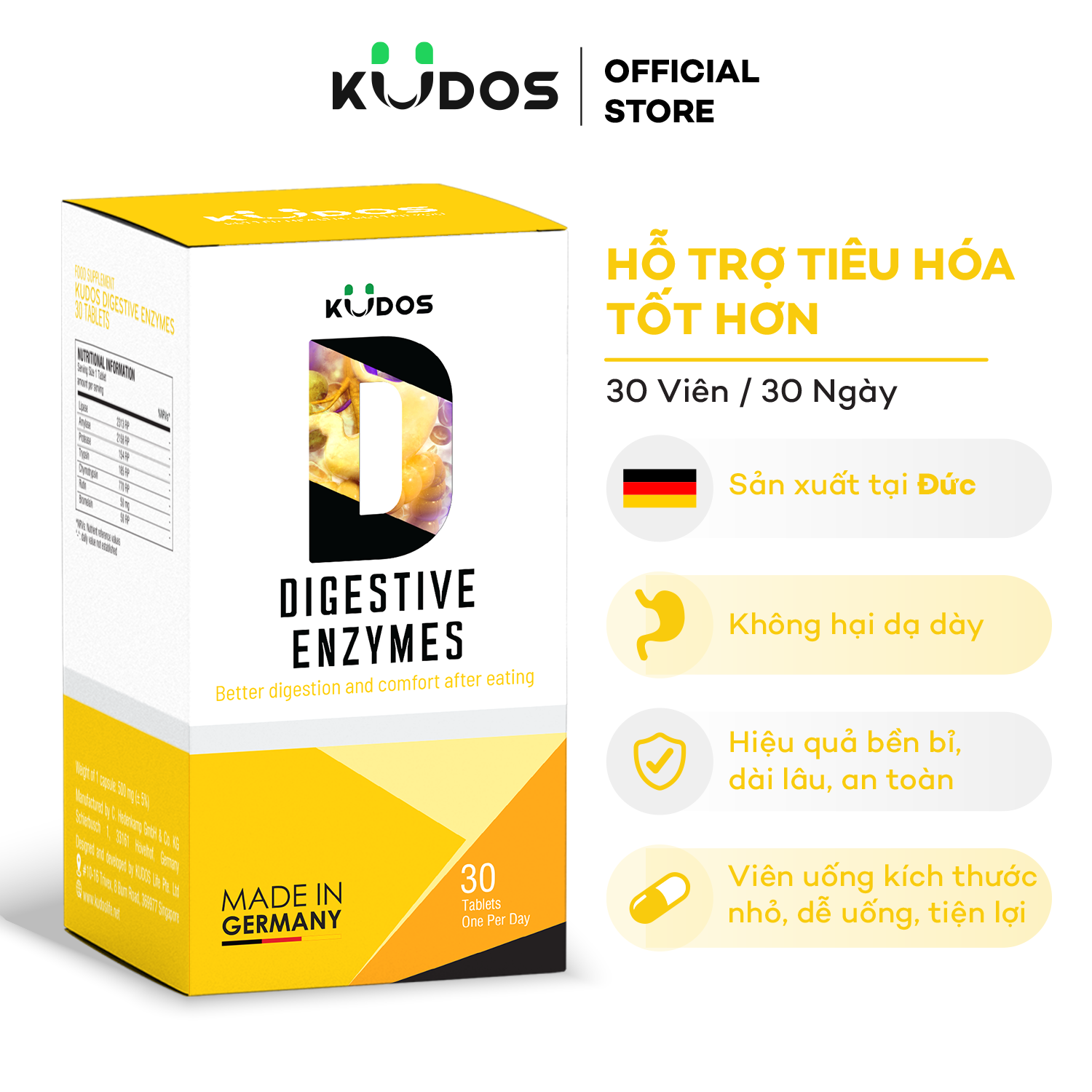 Viên Uống hỗ trợ tiêu hóa KUDOS DIGESTIVE ENZYMES Hộp 30 viên