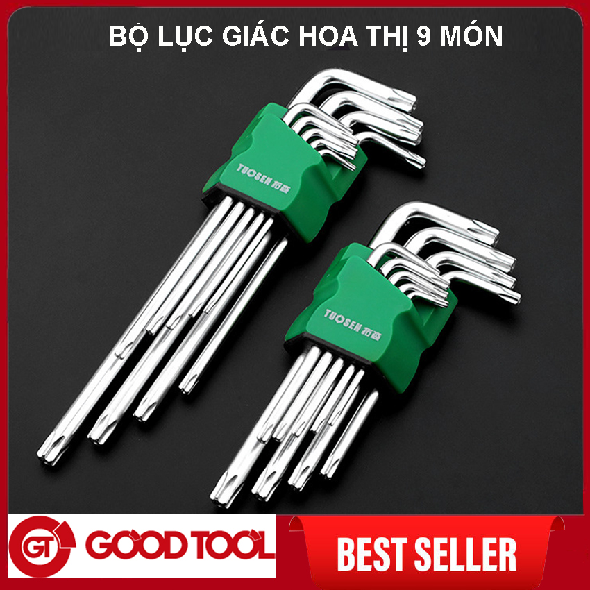 Bộ lục giác hoa thị 9 cây, khóa lục giác chữ L hoa thị TUOSEN, chất liệu thép cao cấp siêu bền