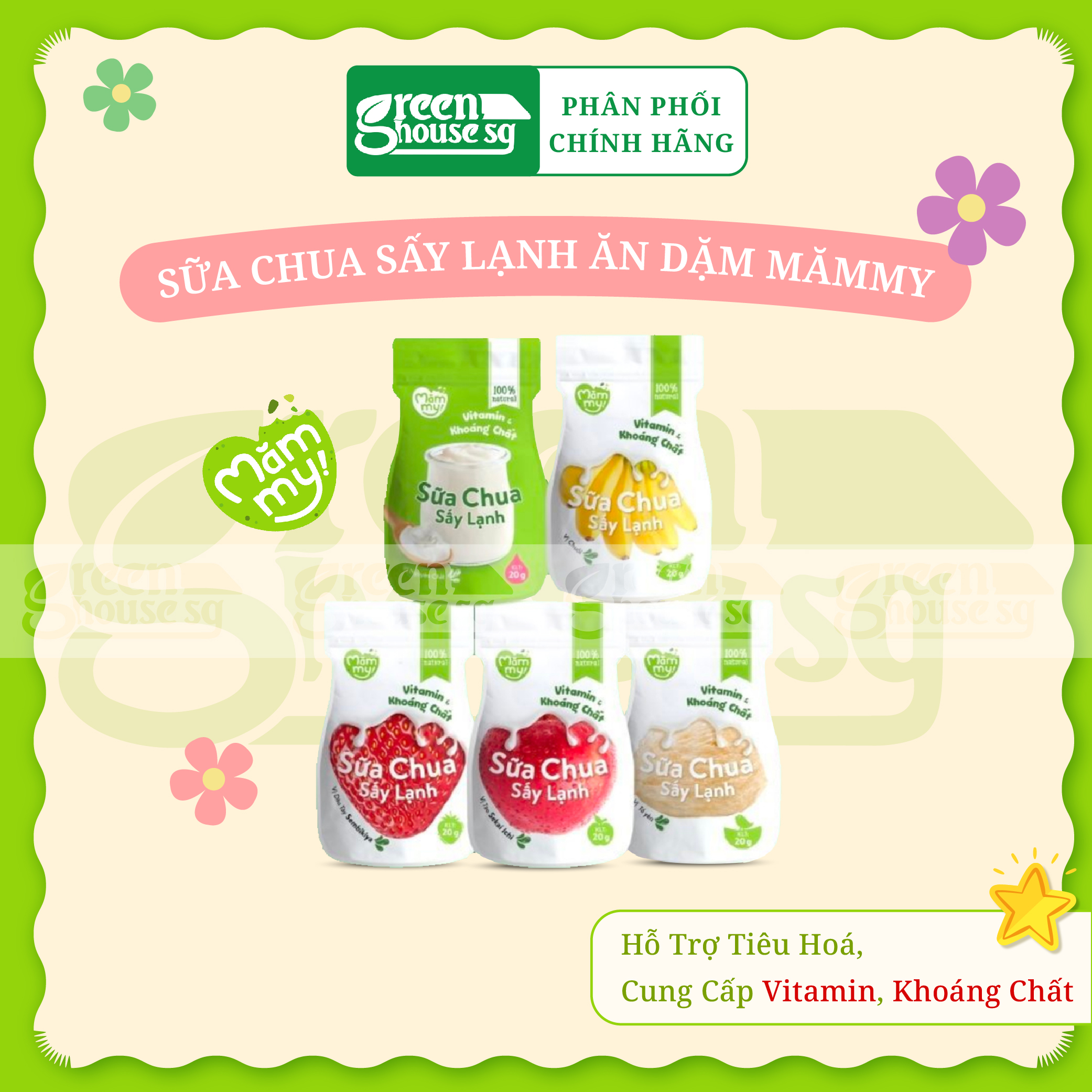 [MUA 12 TẶNG 1 BỘ TẬP ĂN DẶM] Sữa chua sấy lạnh Mămmy 5 vị: Tổ yến, Táo, Dâu, Chuối, chống hóc, bổ sung vitamin cho bé