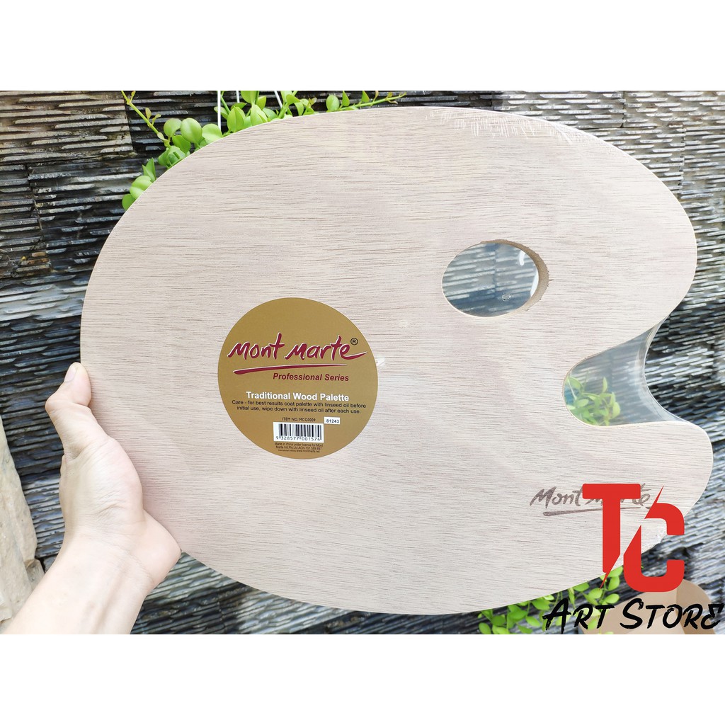 Khay pha màu gỗ mont marte oval 30x38cm – traditional wood palette