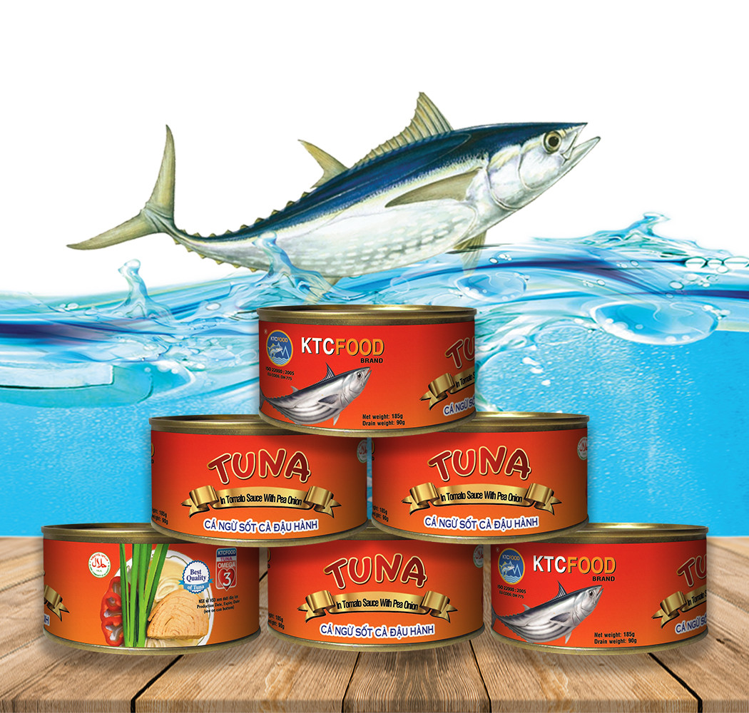 Combo 6 hộp Cá ngừ sốt cà đậu hành 185gr - Cá hộp xuất khẩu KTC FOOD - Kiên Giang