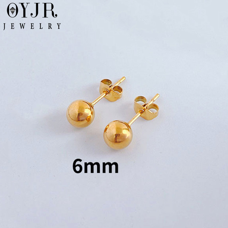 OYJR Bông tai titan không gỉ mạ vàng 18k thiết kế dạng bi tròn đơn giản nhẹ nhàng thời trang cho nữ