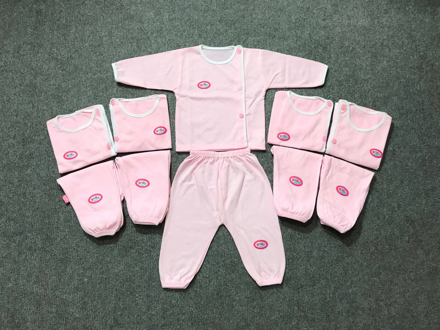 Quần áo sơ sinh Baby Born - Combo 3 quần dài, 3 áo dài tay cài chéo - màu hồng
