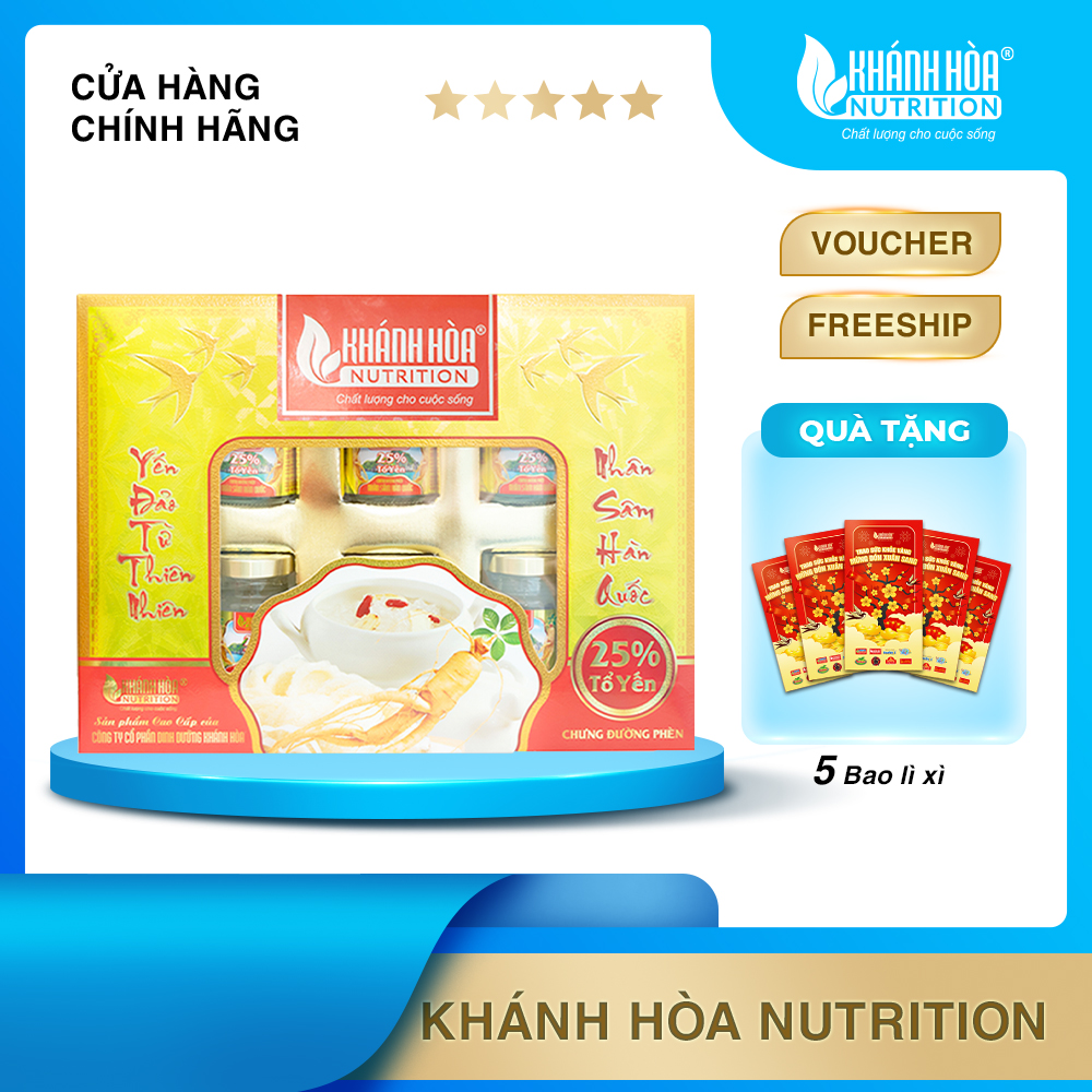 [MUA 1 TẶNG 5 BAO LÌ XÌ] Hộp Quà Nước Yến Sào Chưng Nhân Sâm Hàn Quốc 25% Tổ Yến - Khánh Hòa Nutrition - Hộp 6 Lọ 70ml