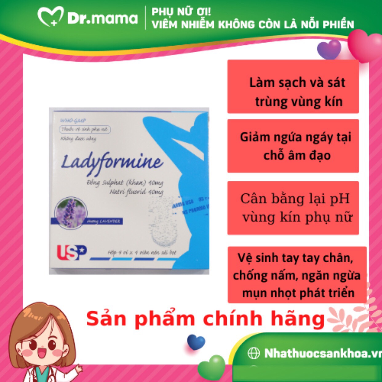 Ladyformine- dung dịch vệ sinh phụ nữ, ngăn ngừa nấm ngứa