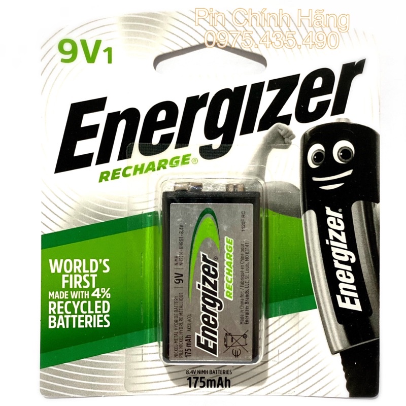 Pin 9v sạc energizer 175 mah chính hãng dksh vỉ 1 viên - pin vuông sạc