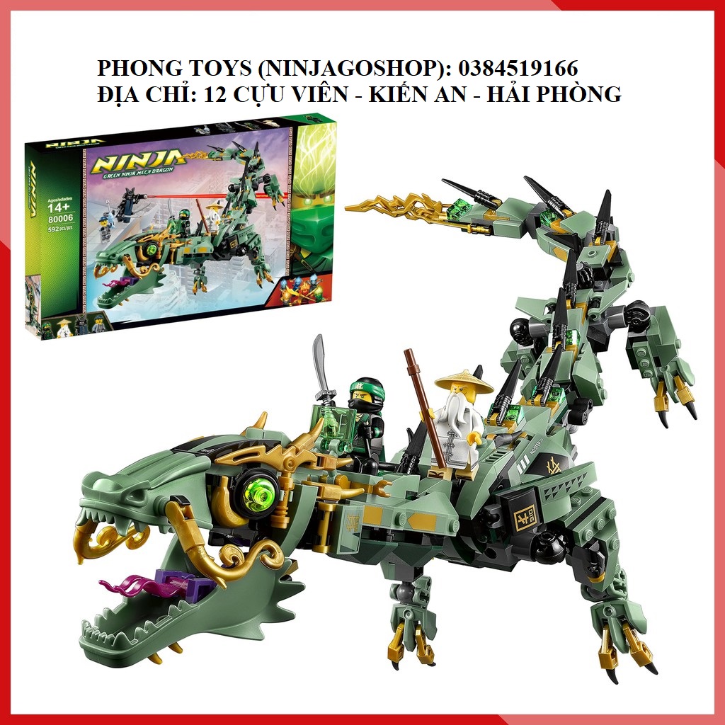 Lắp ráp xếp hình Lego 80006 : Rồng máy xanh khổng lồ của các ninja 592 mảnh
