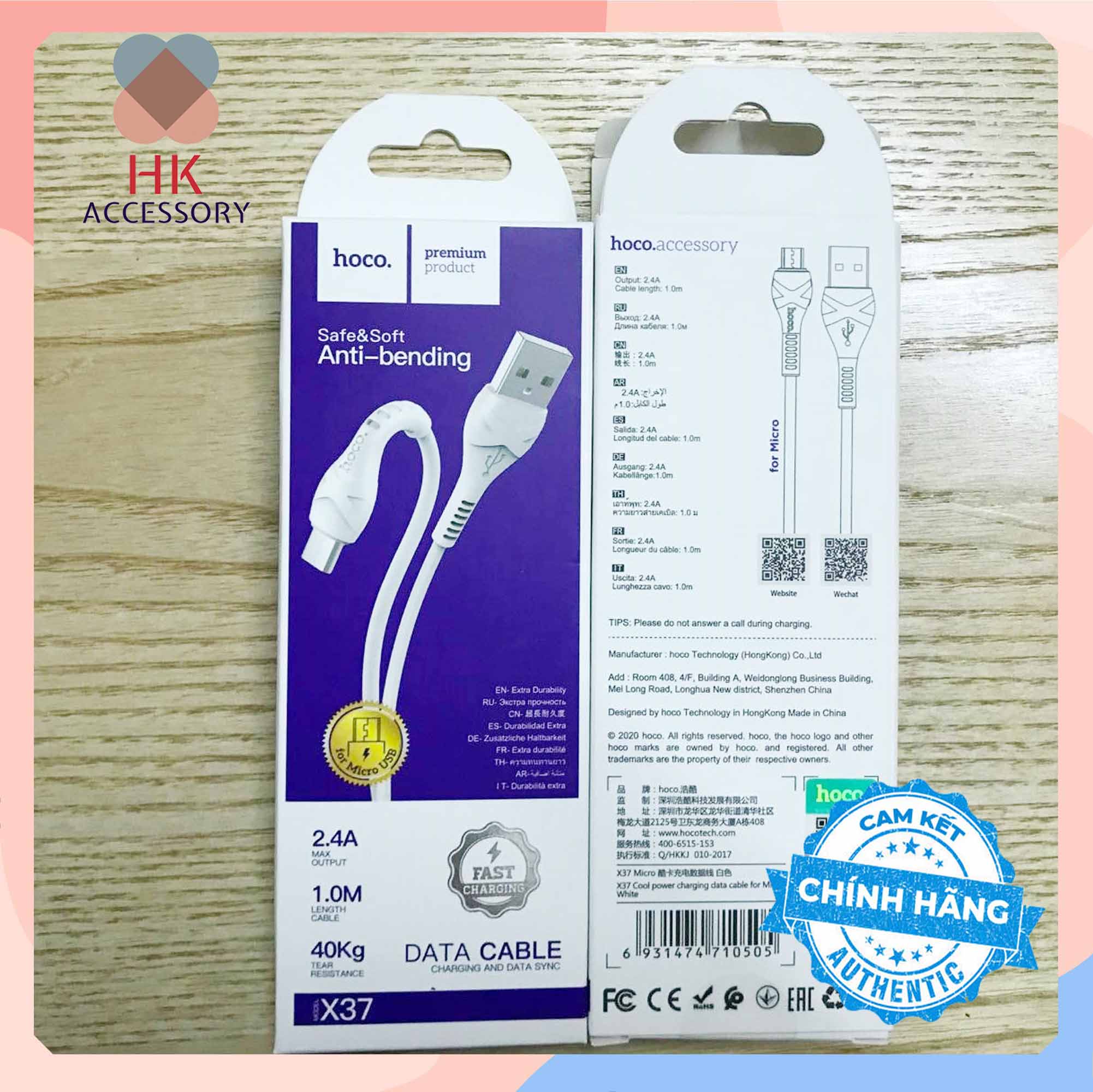 Cáp sạc nhanh hoco x37 chuẩn micro usb hàng chính hãng