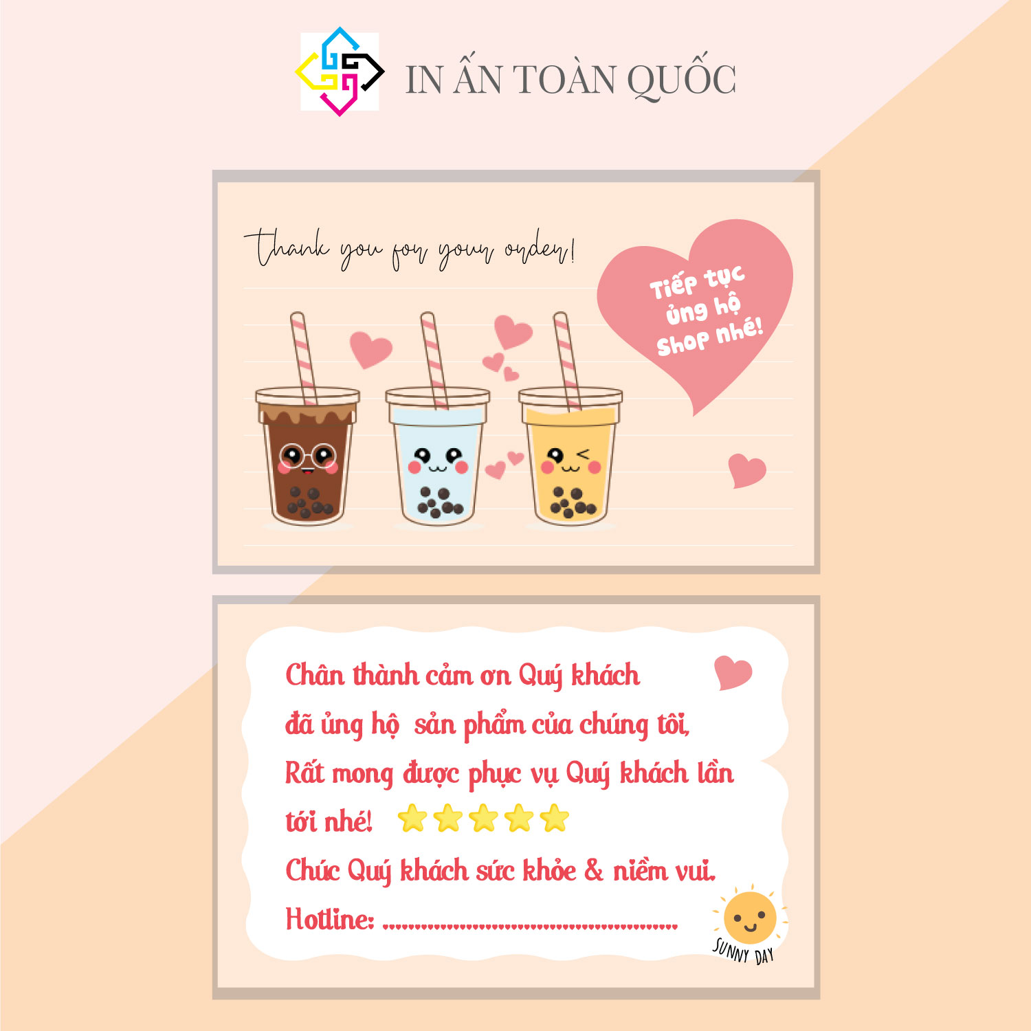 100 Thiệp size: 3x5.4cm Thiệp cảm ơn khách hàng - thẻ cảm ơn - thư cám ơn khách hàng cho shop bán hàng online - giấy dày sang trọng