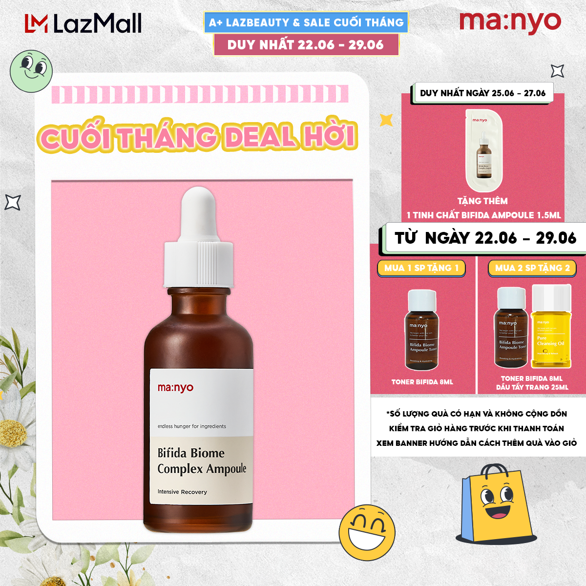 Tinh chất ma:nyo Bifida Biome Complex Ampoule 30ml/50ml Giúp chống lõa hóa, cải thiện bề mặt da chỉ trong 3 tuần