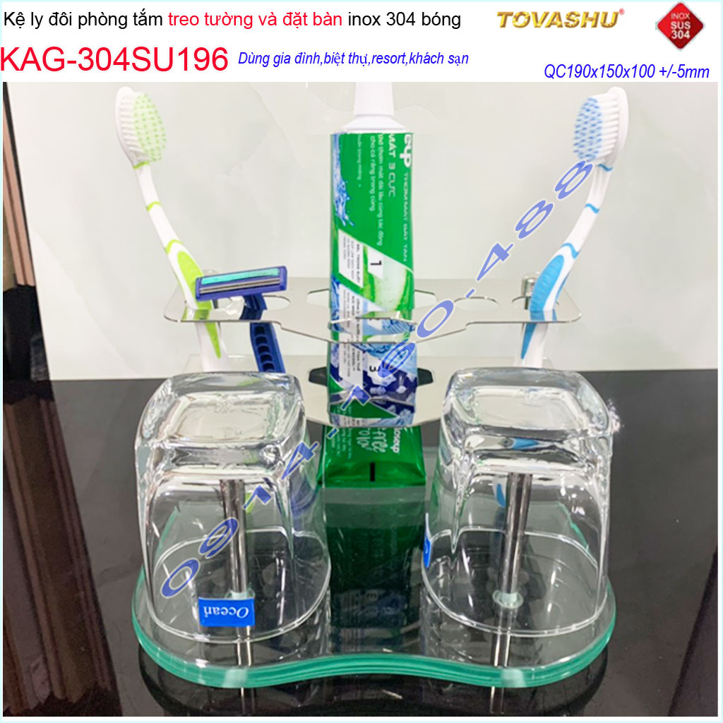 Kệ bàn chải kem đánh răng Tovashu KAG-304SU196, giá ly đa năng Inox cao cấp SUS304 Nhật Bản thiết kế sắc sảo từng chi tiết