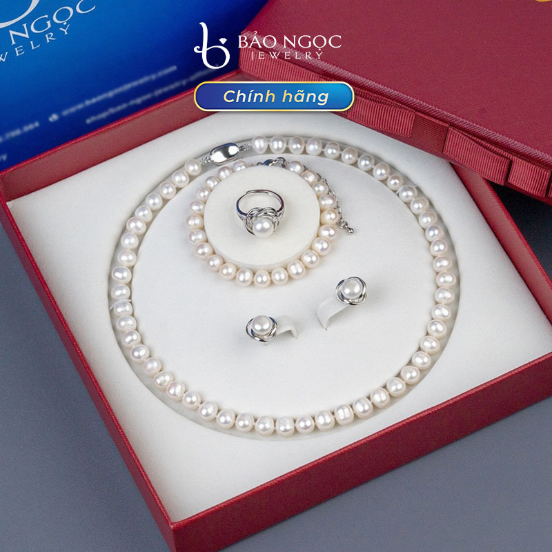 Bộ Vòng Ngọc Trai Thật 4 Món, Bộ Trang Sức Ngọc Trai Tự Nhiên Nước Ngọt Cỡ Ngọc 8 Ly Hạt Tròn Đơn Giản Quà Tặng Mẹ 8/3 - BNJ2959 - Bảo Ngọc Jewelry