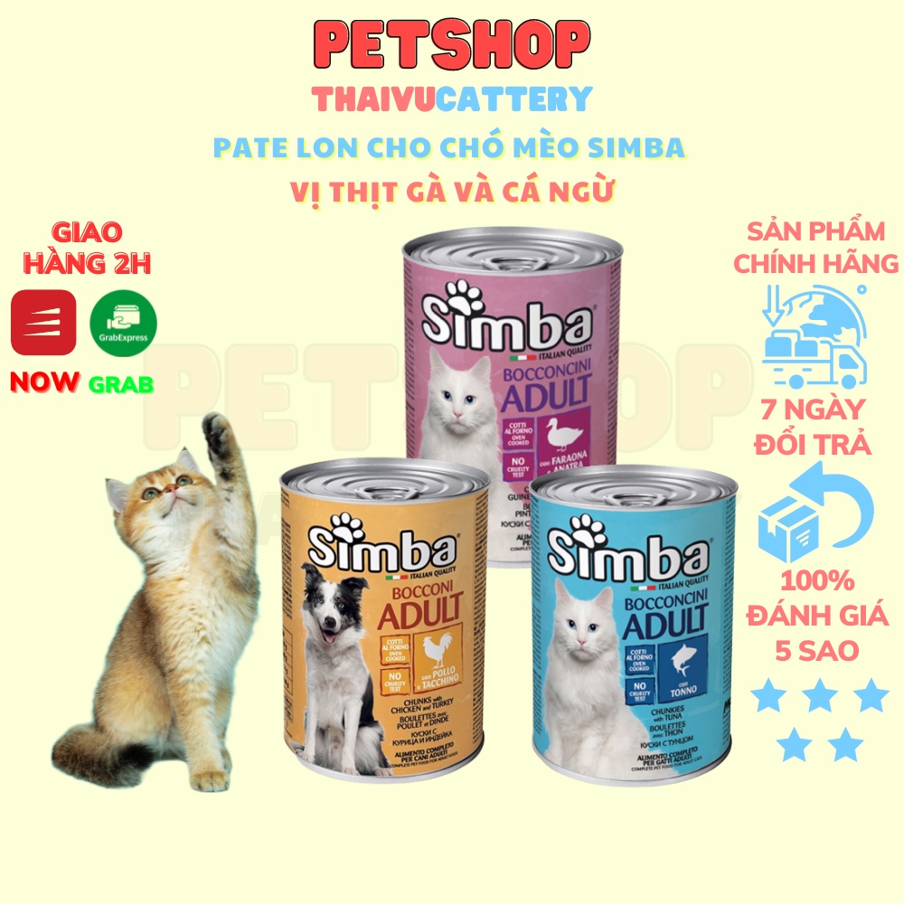 Pate Simba Cho Chó Mèo Trưởng Thành lon 415gr nước sốt kèm dễ ăn cho bé- Thaivucattery