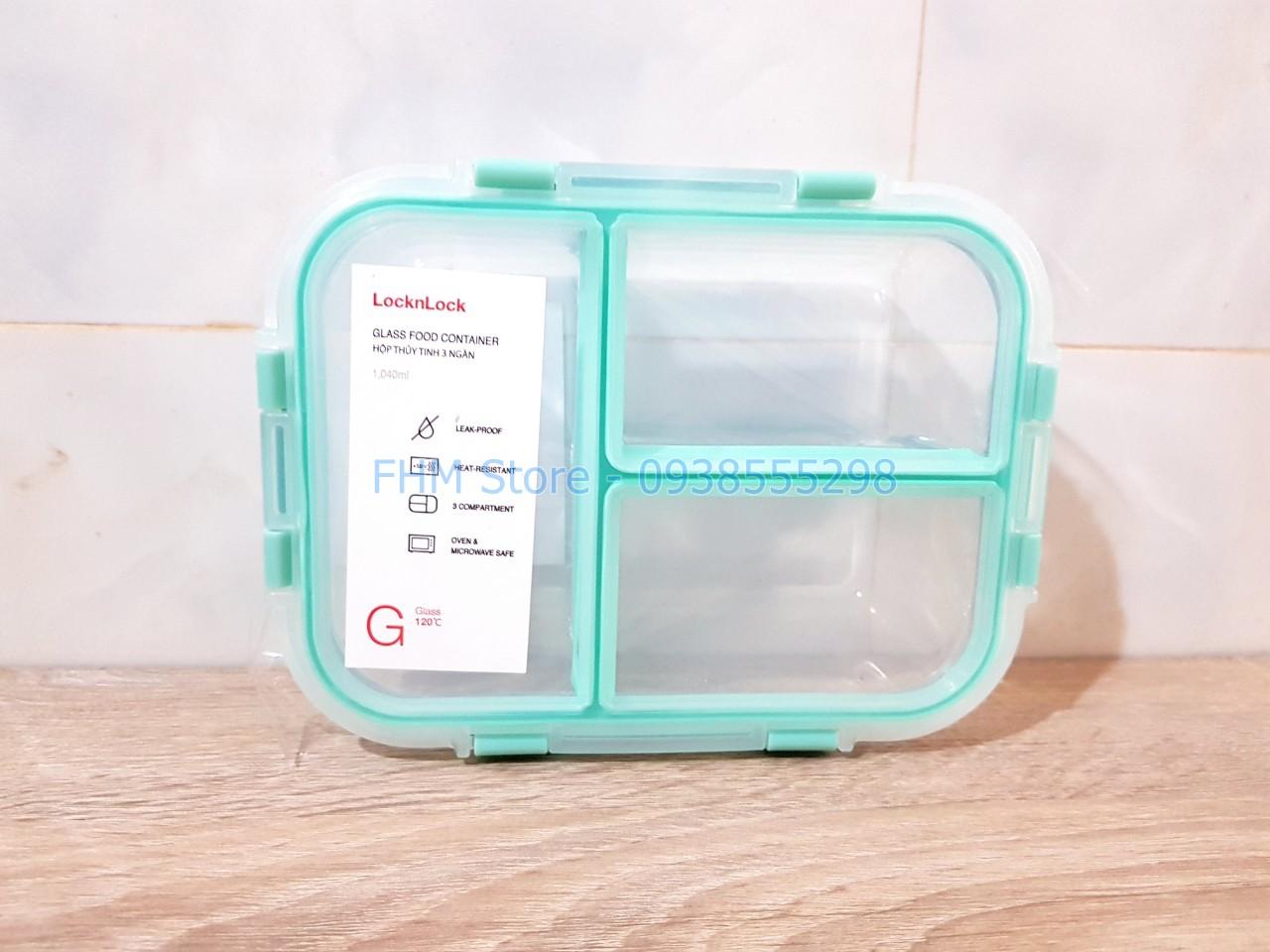 Hộp thủy tinh 3 ngăn Lock&Lock Glass Food Container dung tích 1040ml LLG458