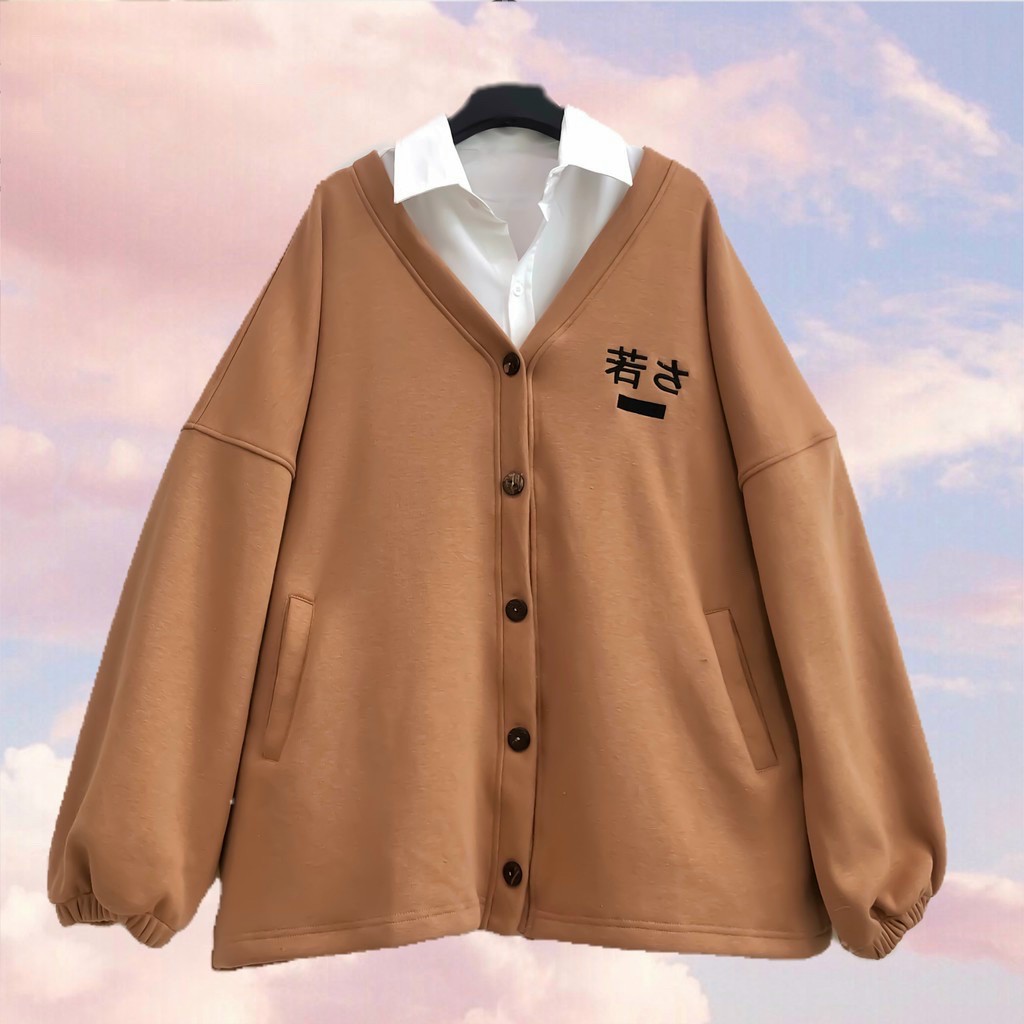 Áo Khoác Nỉ Cadigan Cổ Tim in Chữ Hàn Form Rộng Dài, Kiểu Dáng Teen , Mẫu Mới Hot Trend. TP