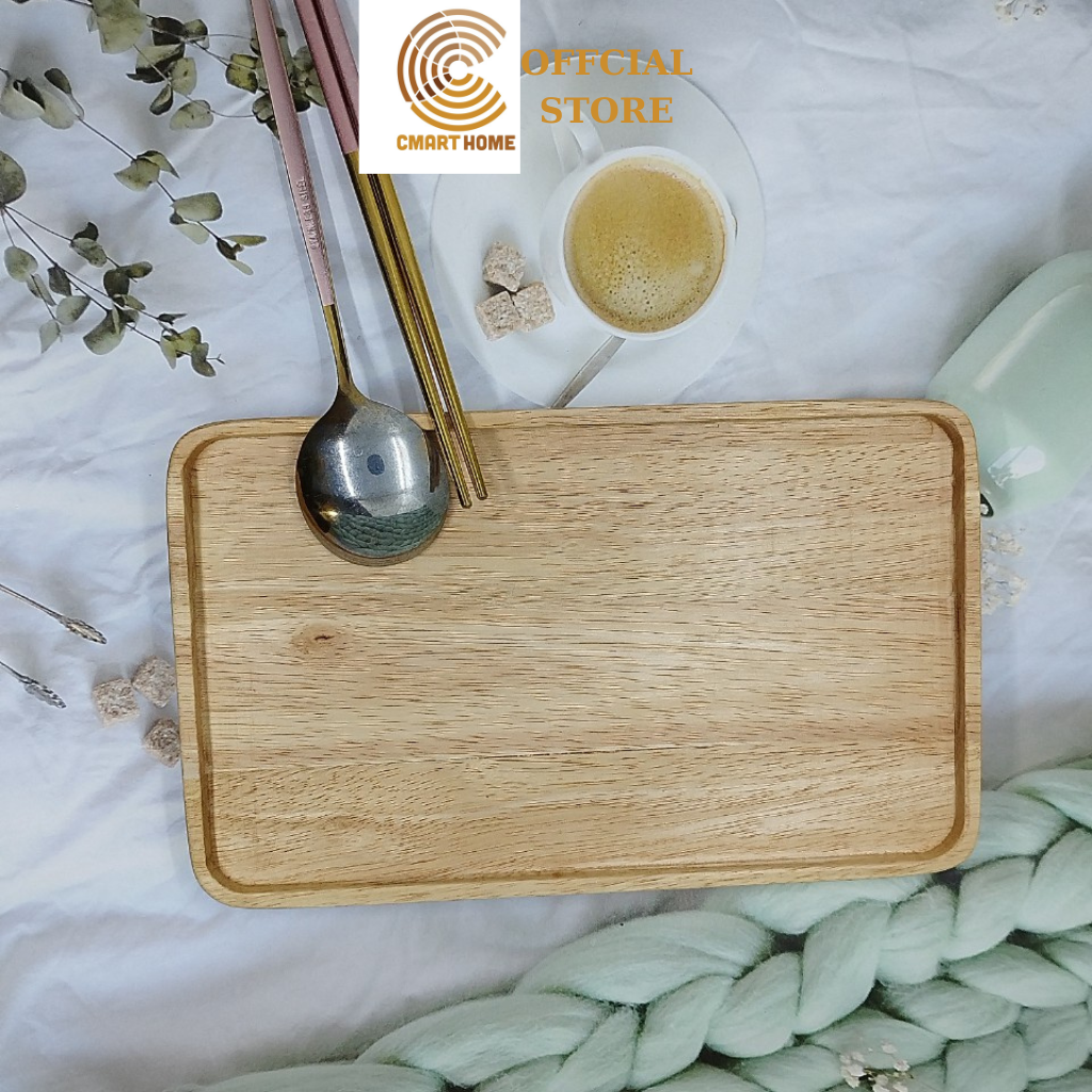 Khay gỗ chữ nhật dùng đựng đồ ăn bền đẹp sang trọng - kích thước 25 x 15 x 1.8 cm - chính hãng cmart home