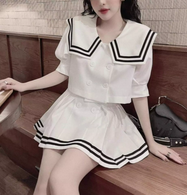 Sét váy rời áo croptop tay lỡ chân váy xếp li #setvay