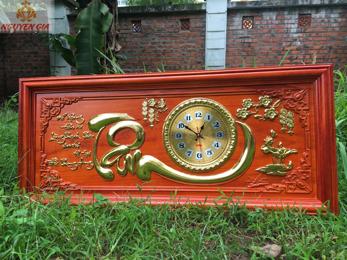 Tranh đồng hồ treo tường mẫu chữ Tâm bằng gỗ Hương (Cỡ Lớn)
