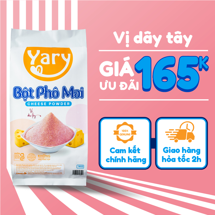 Bột phô mai yary vị dâu tây 1kg, bột dâu tây thơm ngon, bột phô mai lắc khoai tây, bột dâu pha trà sữa, bột dâu làm bánh