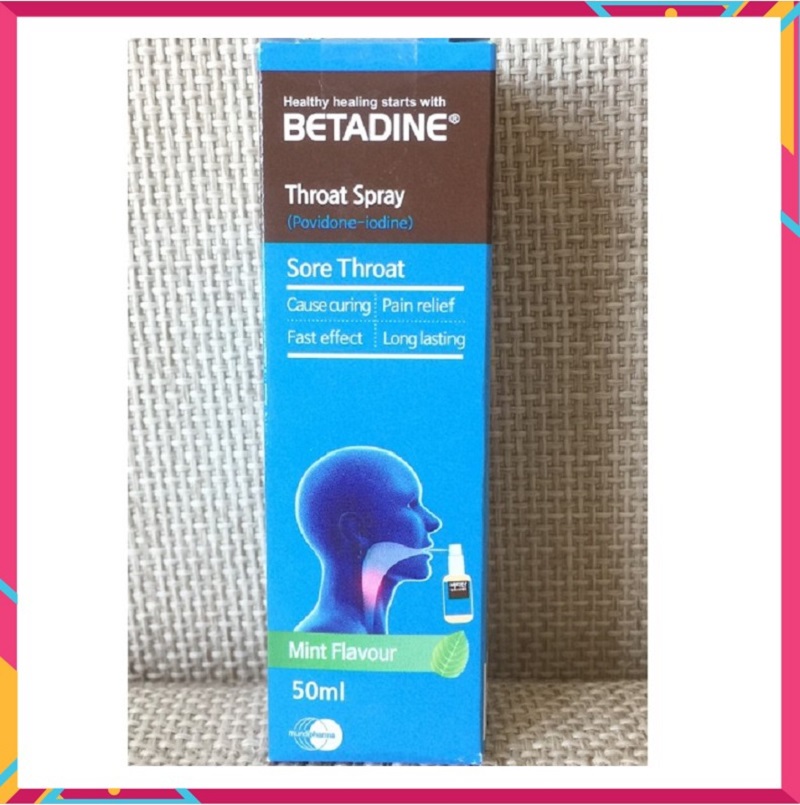 Xịt khoang miệng cổ họng betadine throat spray hàn quốc, lọ 50ml, mùi hương bạc hà thơm mát, giúp giảm đau viêm họng hiệu quả