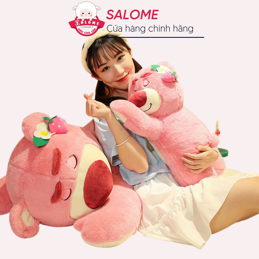 Gấu bông gấu lotso dâu 25cm có hoa và dâu salome tphcm, thú teddy hồng qùa tặng cao cấp
