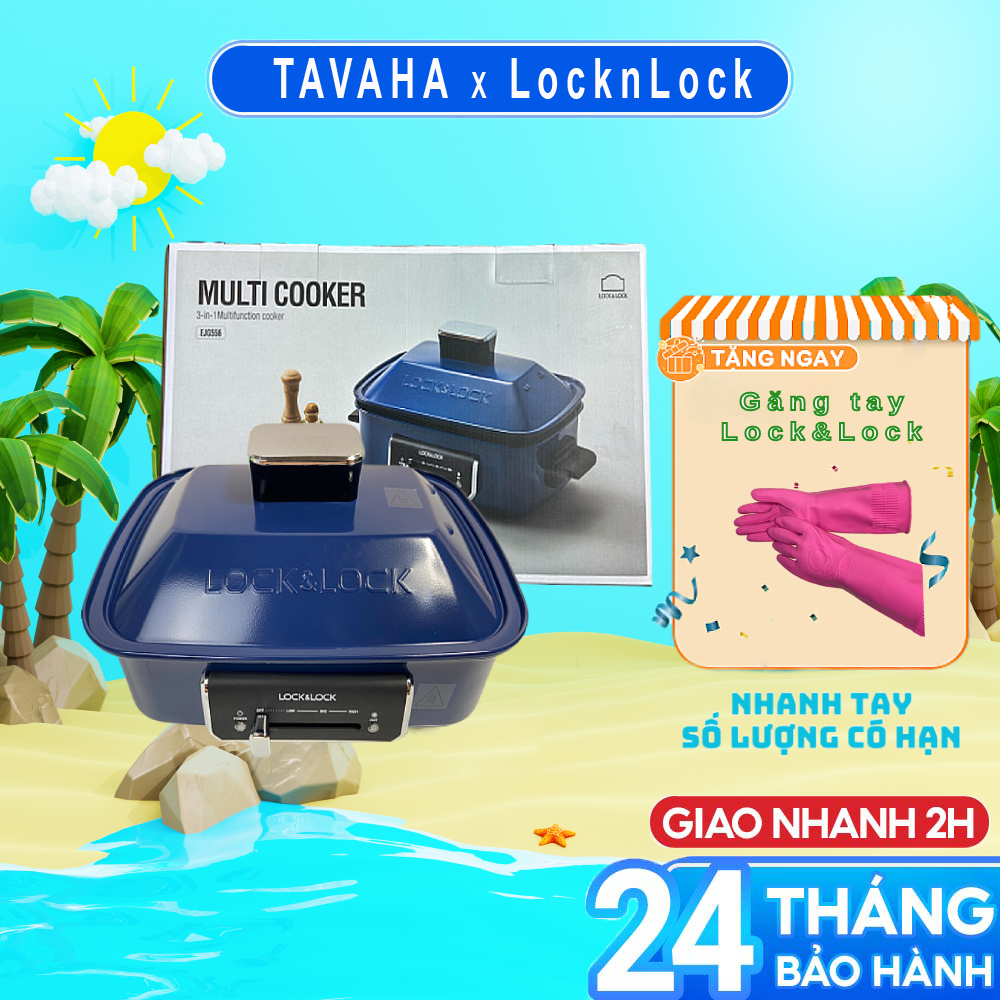 Nồi Điện Đa Năng Lock&Lock 3 trong 1 dung tích 2.5L kết hợp Nấu, Hấp, Nướng EJG556 - hàng chính hãng