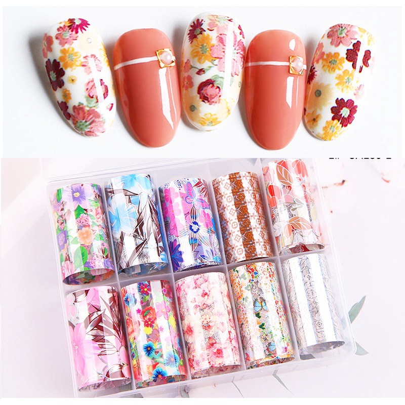 Hộp phoi dán móng mẫu 05 loại to 10 cuộn chăm sóc trang trí móng làm nail mi thời trang nữ shopinail