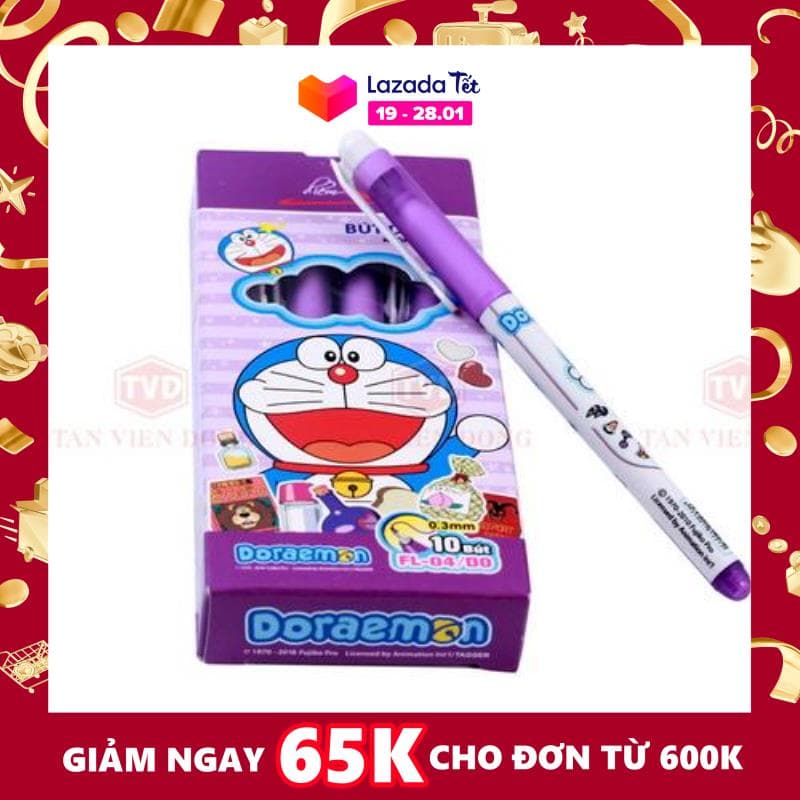 Hộp 10 cây Bút dạ kim ĐÔRÊMON FL 04 Mực Tím thiên long chất lượng tốt
