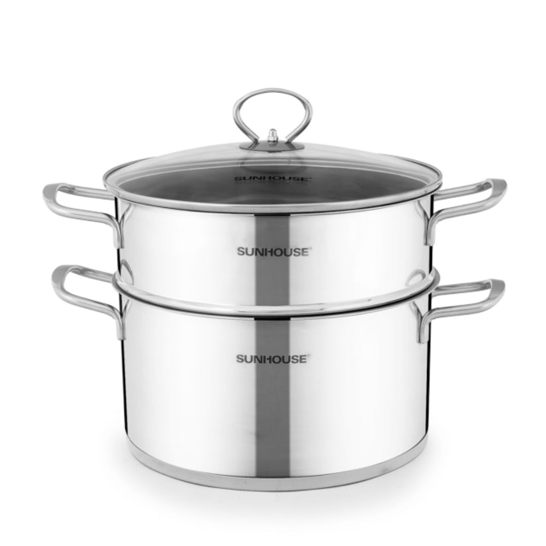 Nồi xửng hấp 2 tầng inox cao cấp sunhouse sử dụng trên mọi loại bếp
