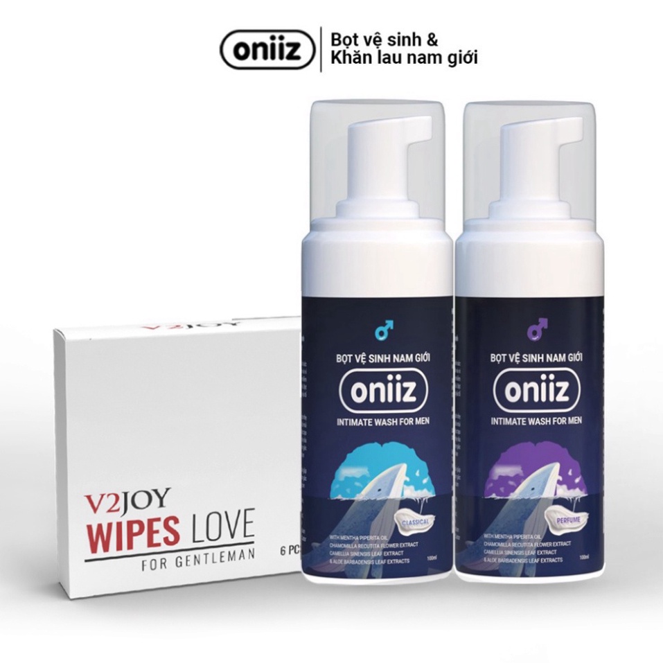 Combo Bọt vệ sinh nam giới Oniiz, Khăn lau nam giới V2joy - Shop Nhím Yêu